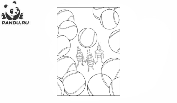 Раскраска Би Муви: Медовый заговор. Пчелки и теннисные мячи