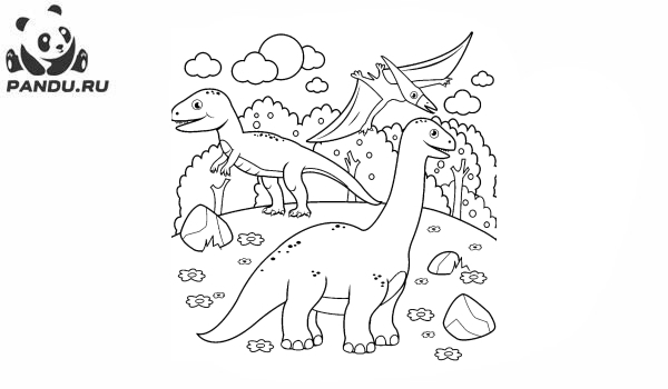 Раскраска Динозавр. Три вида динозавров