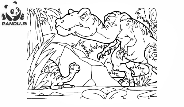 Раскраска Динозавр. Злой динозавр ищет добычу