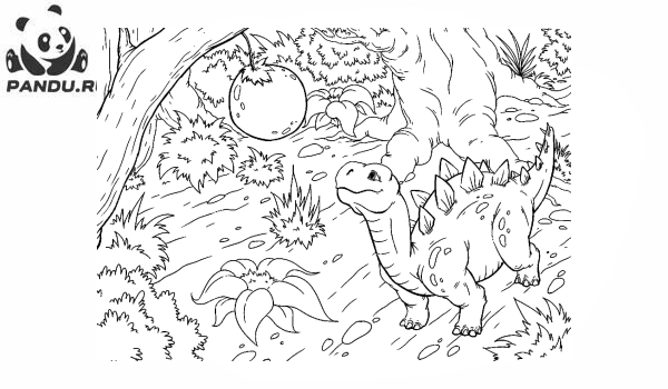 Раскраска Динозавр. Фрукты на дереве