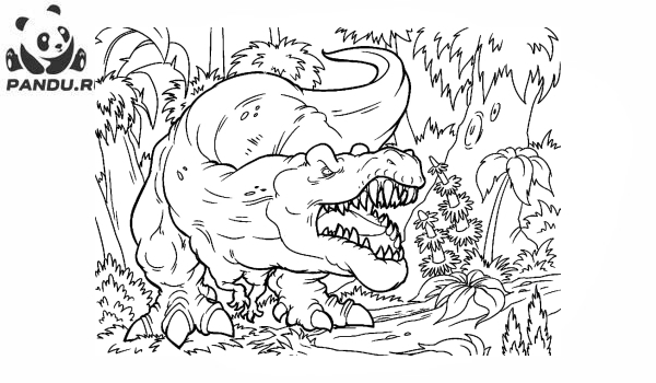 Раскраска Динозавр. Динозавр с огромными зубами