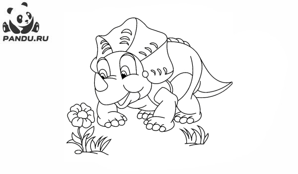 Раскраска Динозавр. Трицератопс нашел цветок на поляне