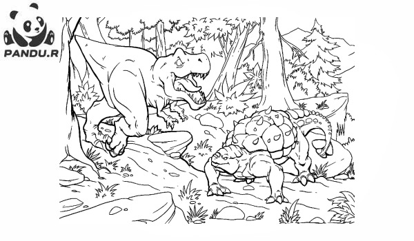 Раскраска Динозавр. Тираннозавр Рекс атакует