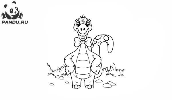 Раскраска Динозавр. Динозавр с луком на шее