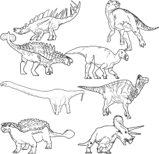 Множество разных динозавров