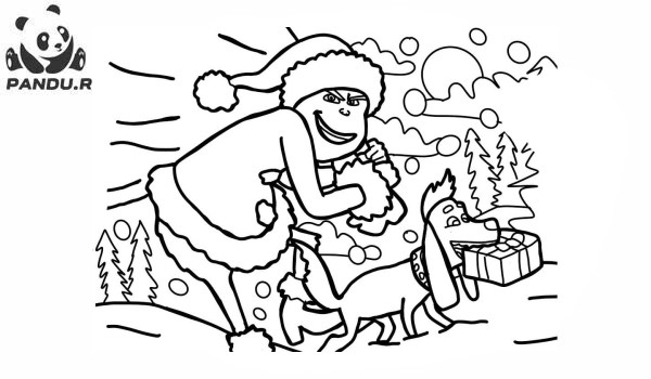 Раскраска Гринч. Гринч с собакой на Рождество