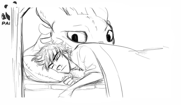 Раскраска Как приручить дракона 3. Беззубик охраняет сон своего лучшего друга.