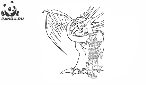 Раскраска Как приручить дракона 3. Громгильда очень любит красоваться. Раскрась Астрид и ее любимого дракона.
