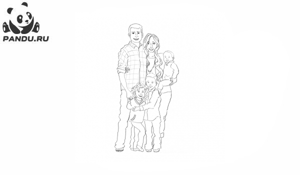Раскраска Члены семьи. Раскраска семья из 4 человек