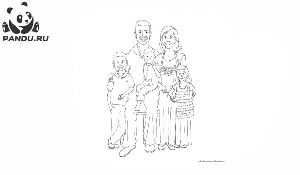 Раскраска Члены семьи. Семья контурный рисунок