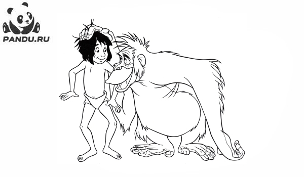 Раскраска Книга джунглей. Балу и обезьяна