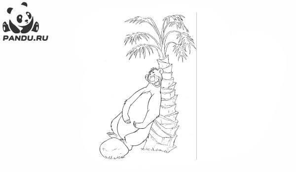 Раскраска Книга джунглей. Балу возле пальмы