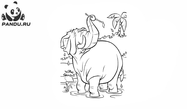 Раскраска Книга джунглей. Слон с веточкой