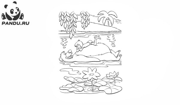 Раскраска Книга джунглей. Маугли и Балу в воде