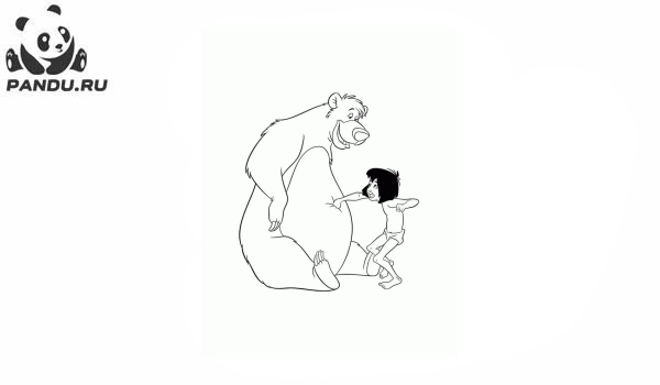 Раскраска Книга джунглей. Маугли играется с Балу