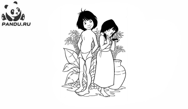 Раскраска Книга джунглей. Маугли и Шанти