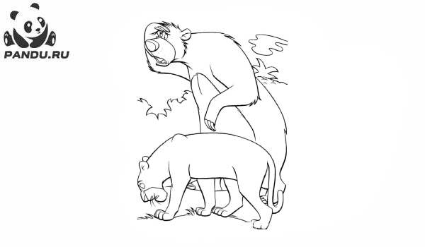 Раскраска Книга джунглей. Пантера и Балу ищут пропавшего мальчика