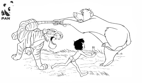 Раскраска Книга джунглей. Маугли, Балу и Шер-Хан