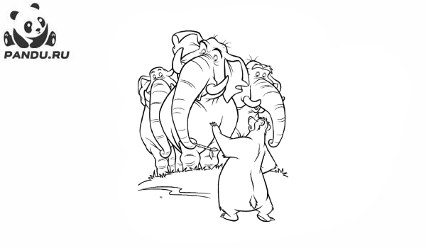 Раскраска Книга джунглей. Слоны и Балу