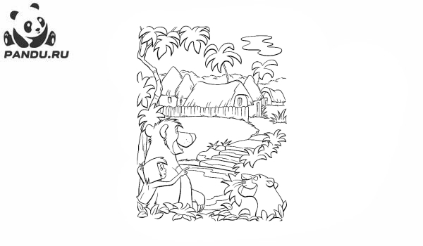 Раскраска Книга джунглей. Маугли, Багира и Балу