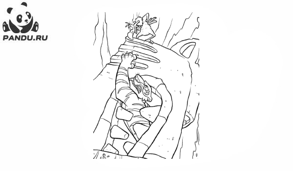 Раскраска Книга джунглей. Злой тигр упал со скалы