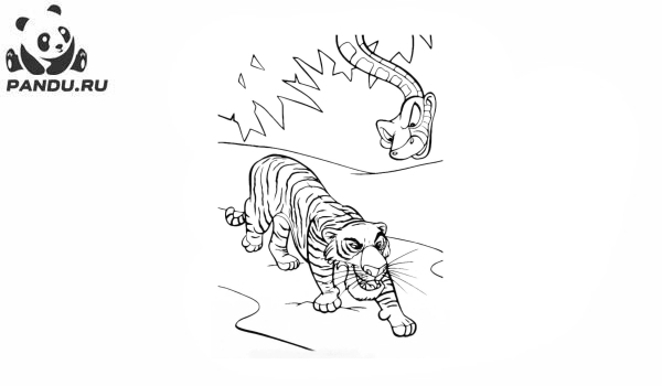 Раскраска Книга джунглей. Змея и тигр из мультфильма Книга Джунглей
