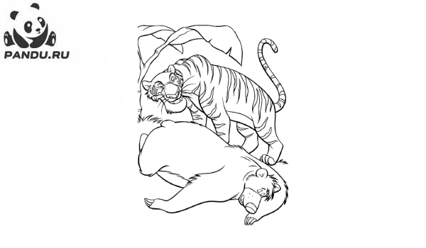 Раскраска Книга джунглей. Тигр и медведь из Маугли