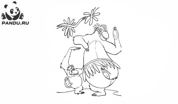 Раскраска Книга джунглей. Балу и обезьяна танцуют