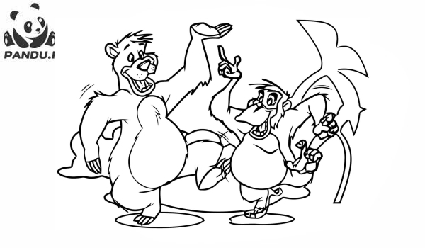 Раскраска Книга джунглей. Балу и обезьяна танцуют