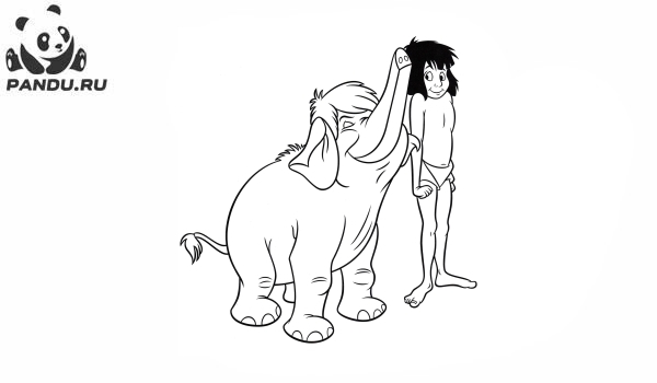 Раскраска Книга джунглей. Слоненок поблагодарил Маугли за спасение