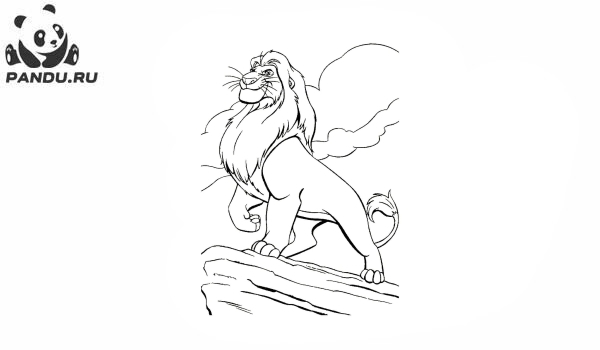 Раскраска Король Лев. Муфаса на скале