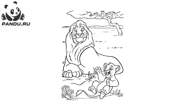 Раскраска Король Лев. Муфаса и Симба