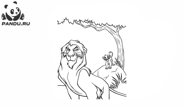 Раскраска Король Лев. Симба в джунглях