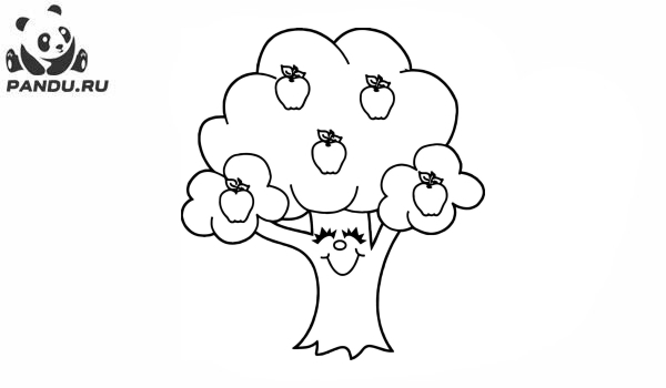 Раскраска Деревья. Радостное дерево с яблоками
