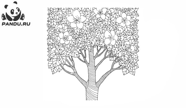 Раскраска Деревья. Антистресс дерево с цветами