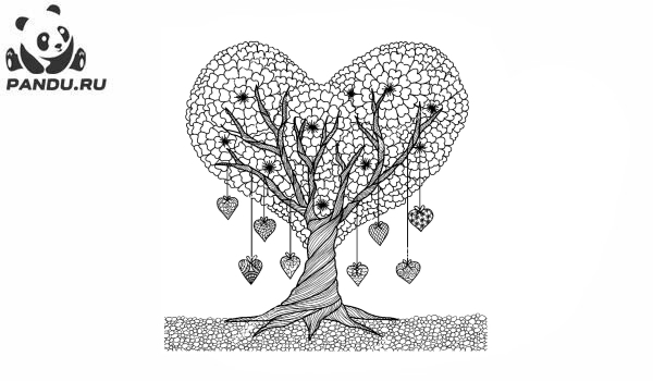 Раскраска Деревья. Дерево в форме сердца