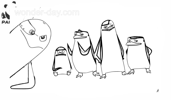 Раскраска Мадагаскар. Пингвины Мадагаскара и доктор Блоухол