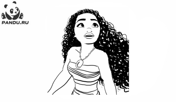 Раскраска Моана. Темноволосая девушка хочет наладить жизнь на острове и помочь своему племени.
