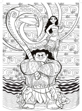 Раскраска антистресс Моана и Мауи.