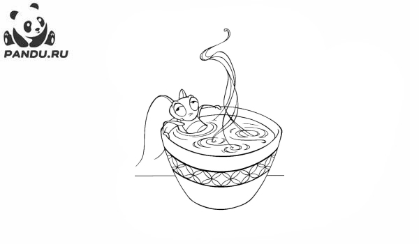 Раскраска Мулан. Сверчок Кри-Ки принимает горячую ванну.
