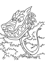 Мушу примеряет маску большого дракона на праздник.