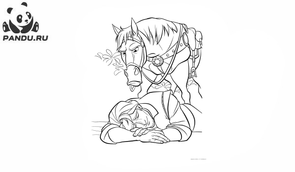Раскраска Рапунцель: Запутанная история. Конь и Флин