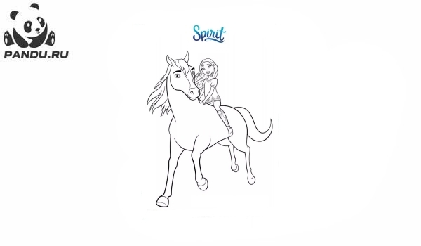 Раскраска Спирит: Душа прерий. Девочка Лаки верхом на свое коне.