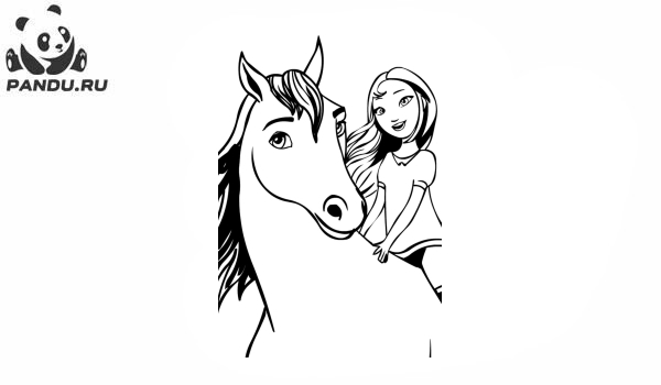 Раскраска Спирит: Душа прерий. Девочка любит кататься на лошадях