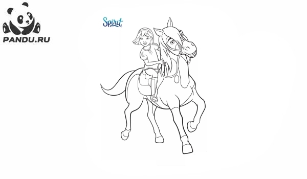 Раскраска Спирит: Душа прерий. Эбигейл обожает свою лошадь по кличке Бумеранг.