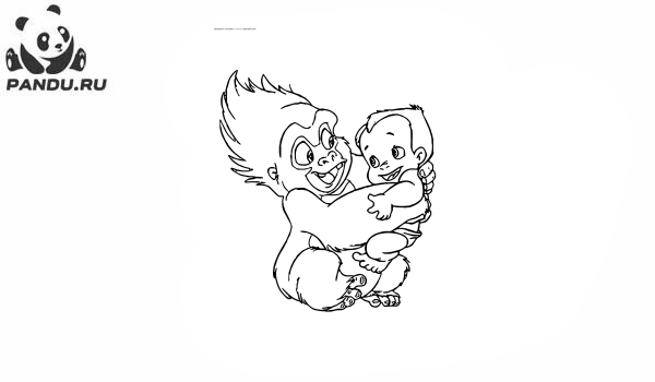 Раскраска Тарзан. Горилла Терк и малыш Тарзан