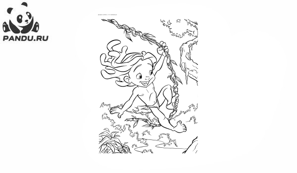 Раскраска Тарзан. Тарзан на лиане