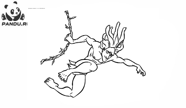Раскраска Тарзан. Тарзан на лиане