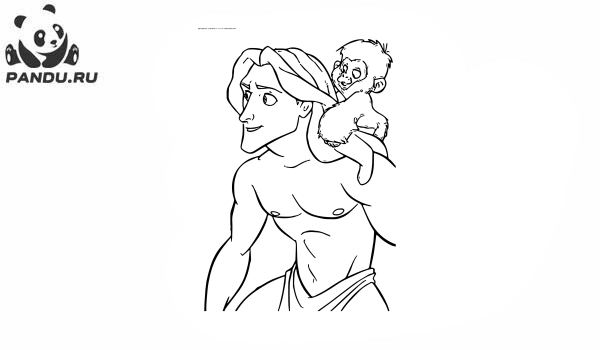 Раскраска Тарзан. Тарзан и обезьянка