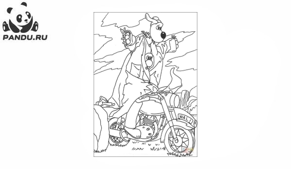 Раскраска Уоллес и Громит: Проклятие кролика-оборотня. Громит на велосипеде